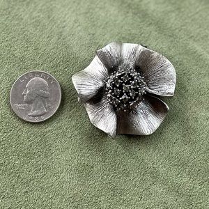 Mystical Bloom: Dark Flower Brooch with Sparkling Center - Statement of Elegance